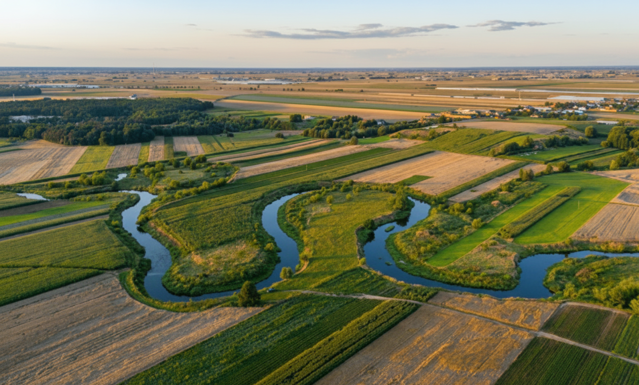 Aerial view of American agricultural land